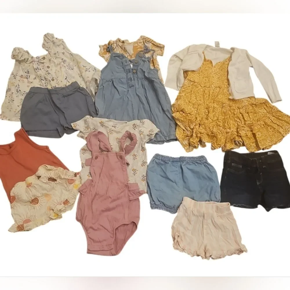 13 piece summer Baby Clothing Bundle - Floral, Denim, and Yellow